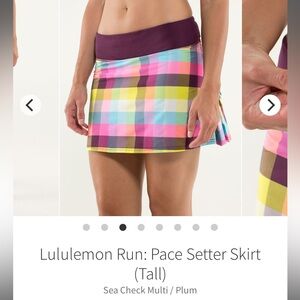 Lululemon Pace Setter Skirt Plum Check Plaid Sz 8 (Tall)